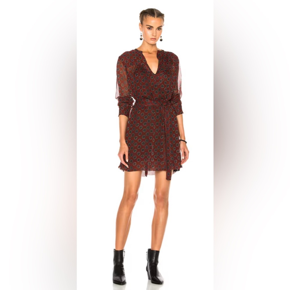 Isabel Marant Etoile Bertha Printed Chiffon Silk Dress In Burgundy Size EUR 40